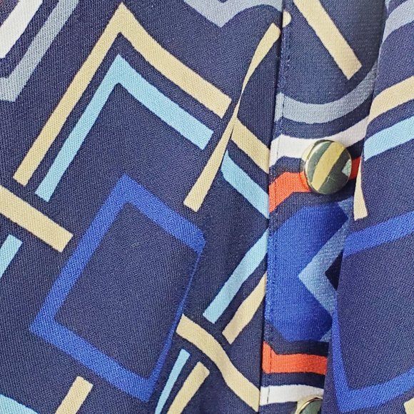Vintage Cache Full Print Geometrical Belted Full Snap Front Dress XS - Picture 8 of 11